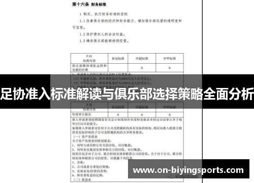 足协准入标准解读与俱乐部选择策略全面分析 足协准入标准解读与俱乐部选择策略全面分析